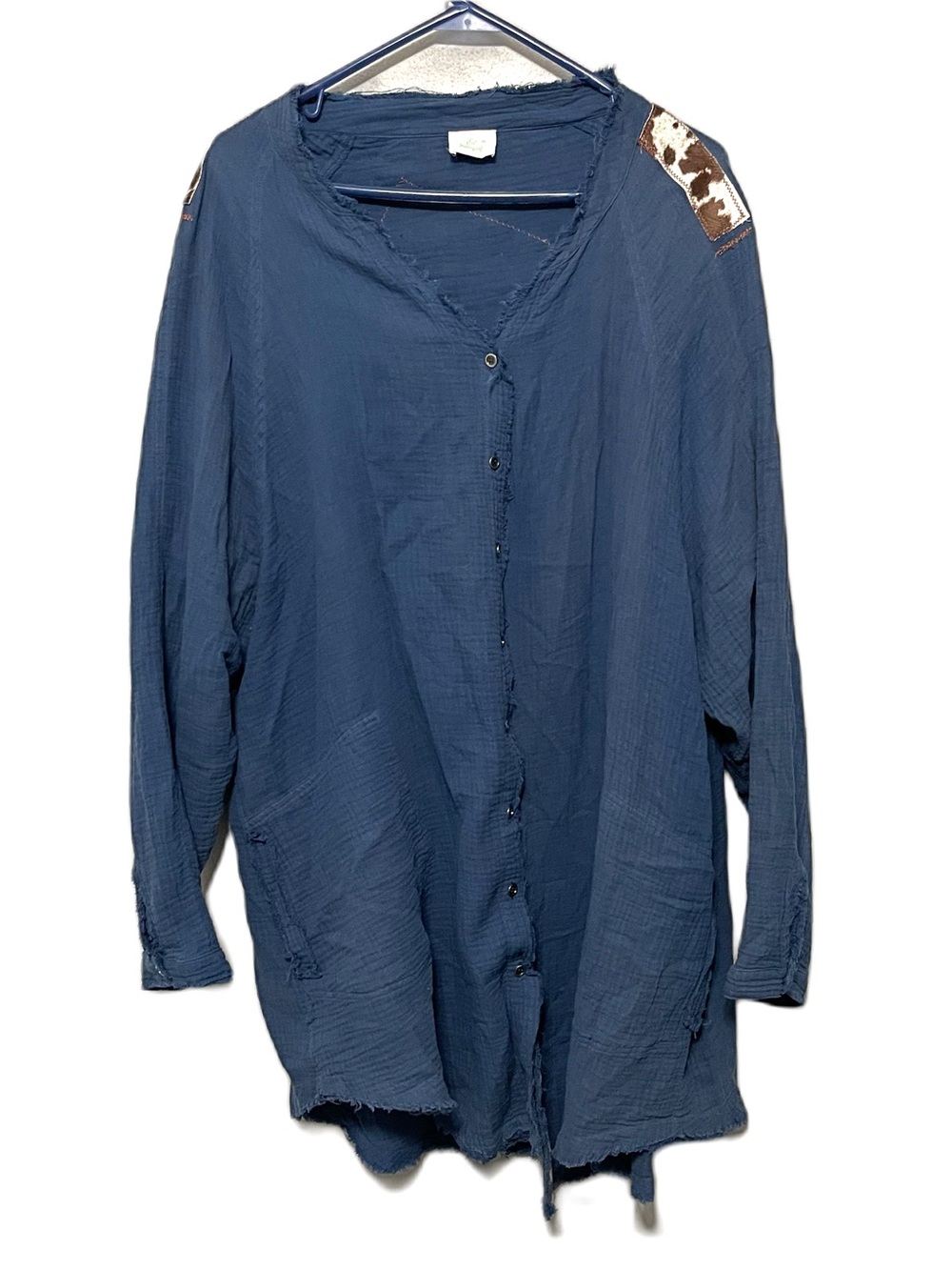Blue Buttercup Snap Front Gauzy Shirt Dress Blue Oversized Patterns Womens M